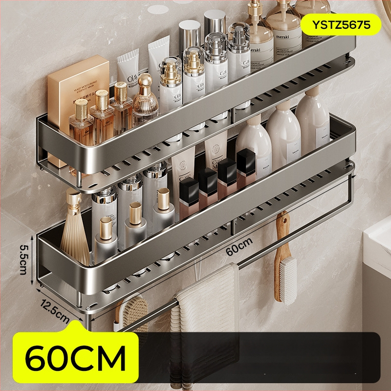 Raft de baie montat pe perete, ridicat, fără găuri; construcție din aluminiu, capacitate de încărcare 15 kg