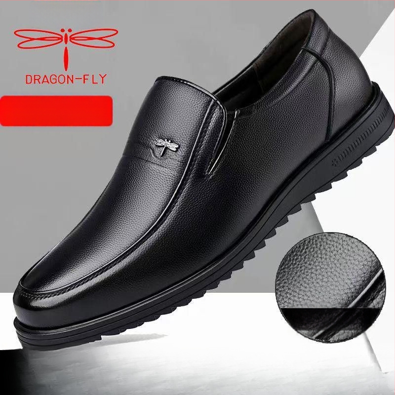 Ανδρικά παπούτσια από γνήσιο κατσικίσιο δέρμα, άνω μέρος από κατσικίσιο δέρμα, σόλα από καουτσούκ, διακοσμητικό μοτίβο φτερού, για ηλικιωμένους άνδρες, κυκλοφορία άνοιξης 2025