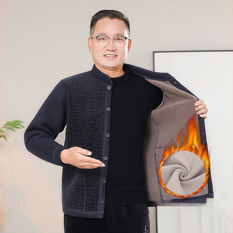 Βαμβακερό ανδρικό παλτό για ηλικιωμένους, χειμωνιάτικο, άνετη γραμμή, μονοκόμματο κούμπωμα, παχύτερη επένδυση πολυεστέρα