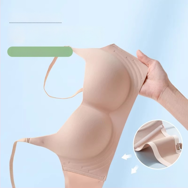 Bezšvová push-up podprsenka bez drôtov, 1/2 košíčky, tvarované košíčky, pevné dvojité ramienka