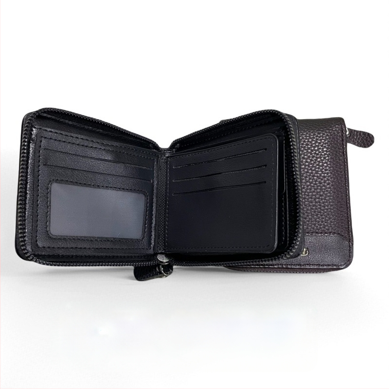 Portofel pentru bărbați din PU, scurt, pliabil, cu două pliuri, stil internațional, căptușeală din poliester