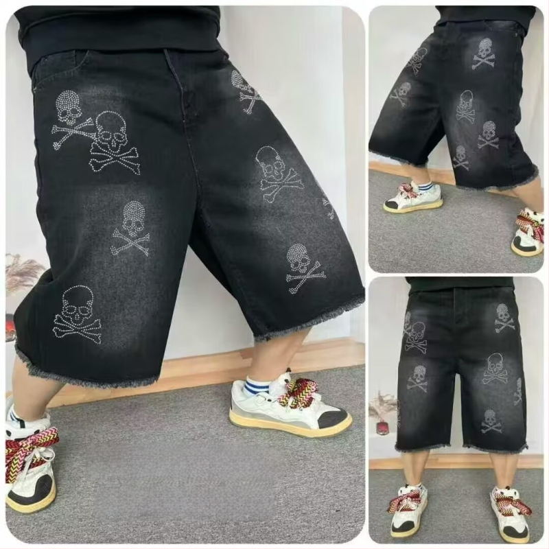 Unisex τζιν καπρί σορτς, μείξη βαμβακιού, μικροελαστικότητα, ίσιο κόψιμο, καλοκαίρι