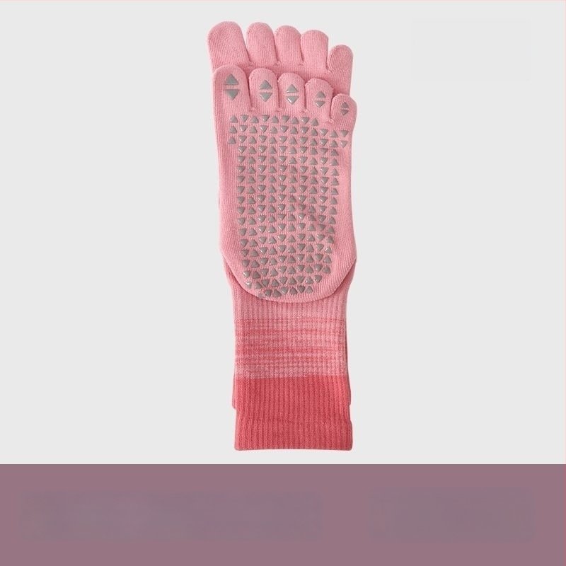 Fengzu Home Женски чорапи за йога с пет пръста, средна дължина до подбедрицата, градиентен модел, памук, силикон противохлъзване