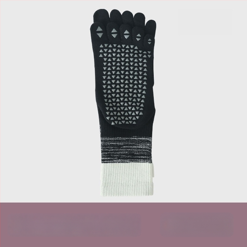 Fengzu Home Женски чорапи за йога с пет пръста, средна дължина до подбедрицата, градиентен модел, памук, силикон противохлъзване