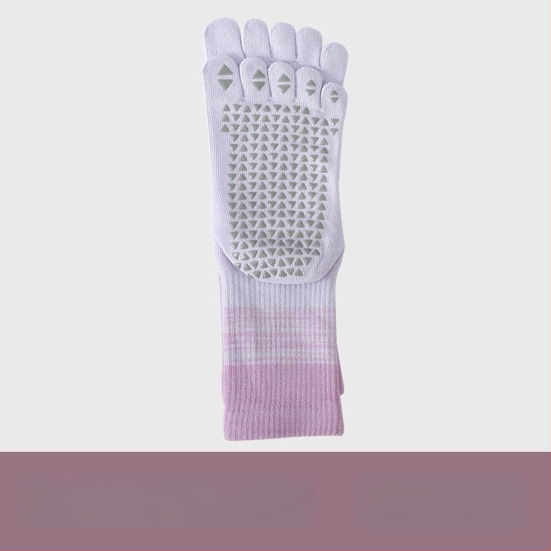 Fengzu Home Женски чорапи за йога с пет пръста, средна дължина до подбедрицата, градиентен модел, памук, силикон противохлъзване