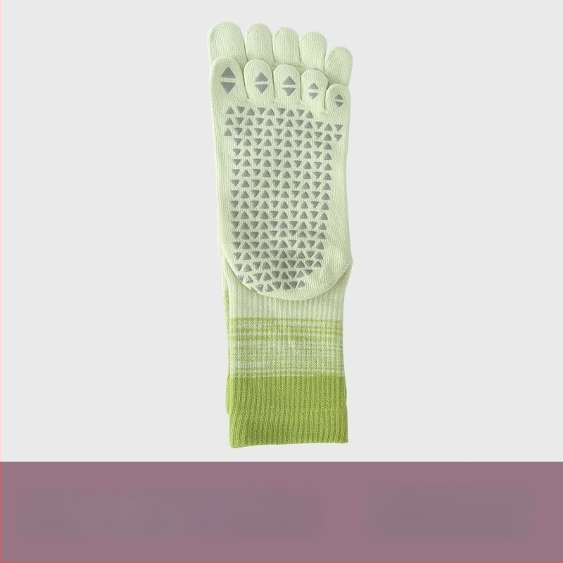 Fengzu Home Женски чорапи за йога с пет пръста, средна дължина до подбедрицата, градиентен модел, памук, силикон противохлъзване