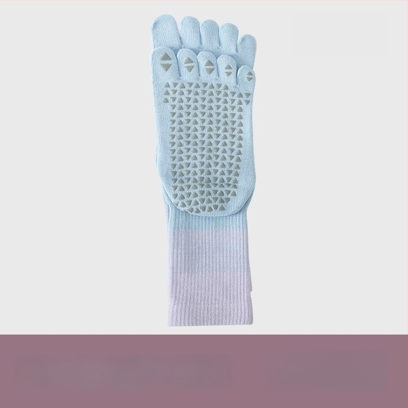 Fengzu Home Женски чорапи за йога с пет пръста, средна дължина до подбедрицата, градиентен модел, памук, силикон противохлъзване