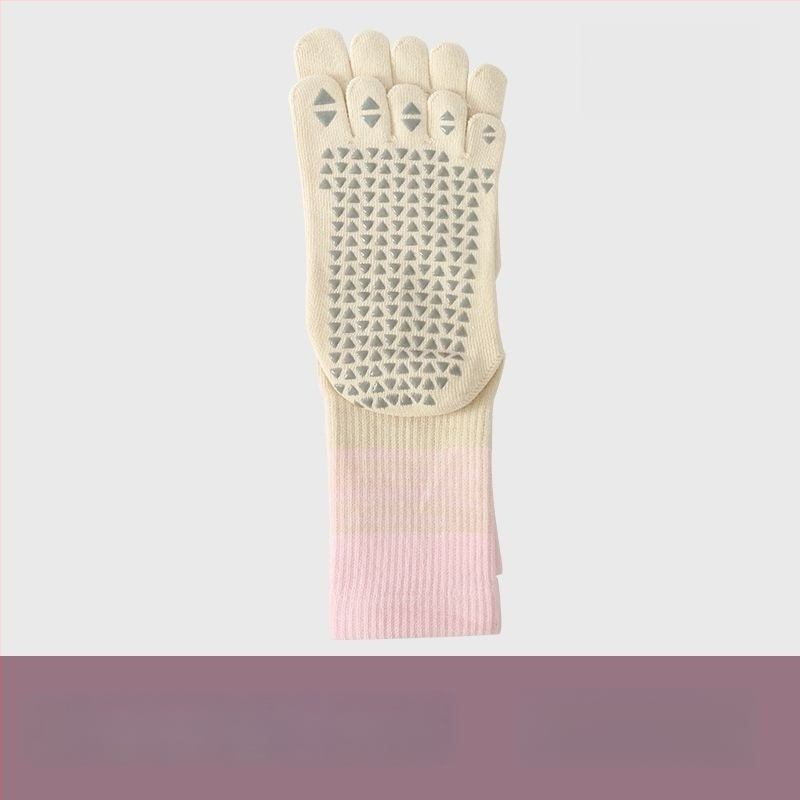 Fengzu Home Женски чорапи за йога с пет пръста, средна дължина до подбедрицата, градиентен модел, памук, силикон противохлъзване