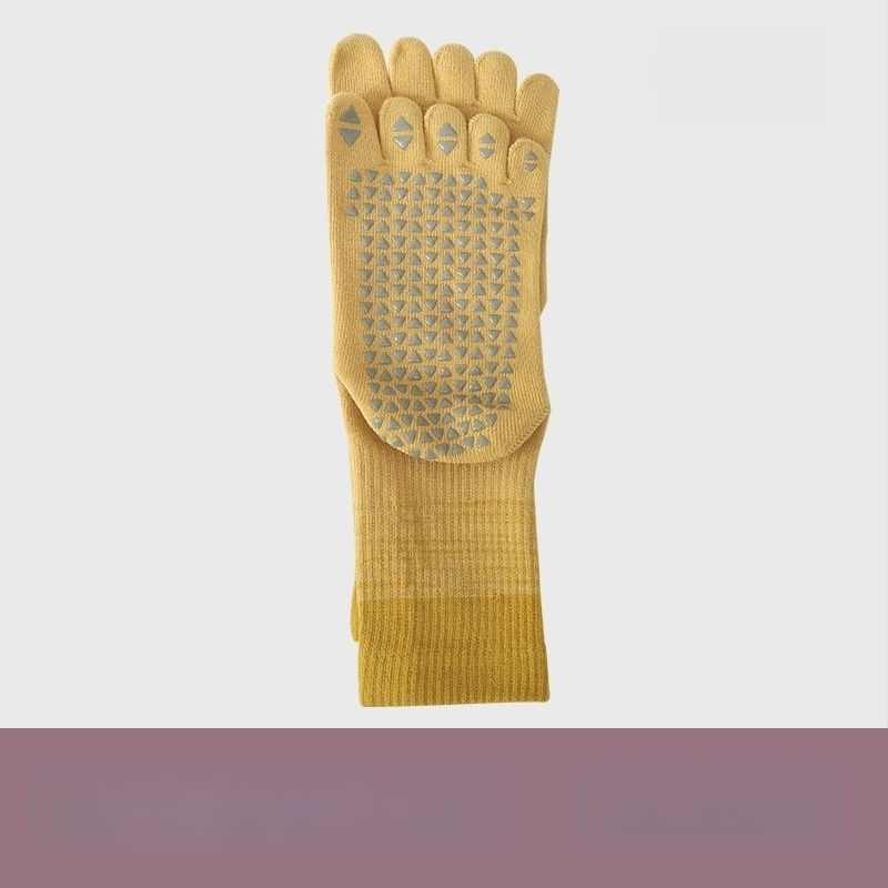 Fengzu Home Женски чорапи за йога с пет пръста, средна дължина до подбедрицата, градиентен модел, памук, силикон противохлъзване