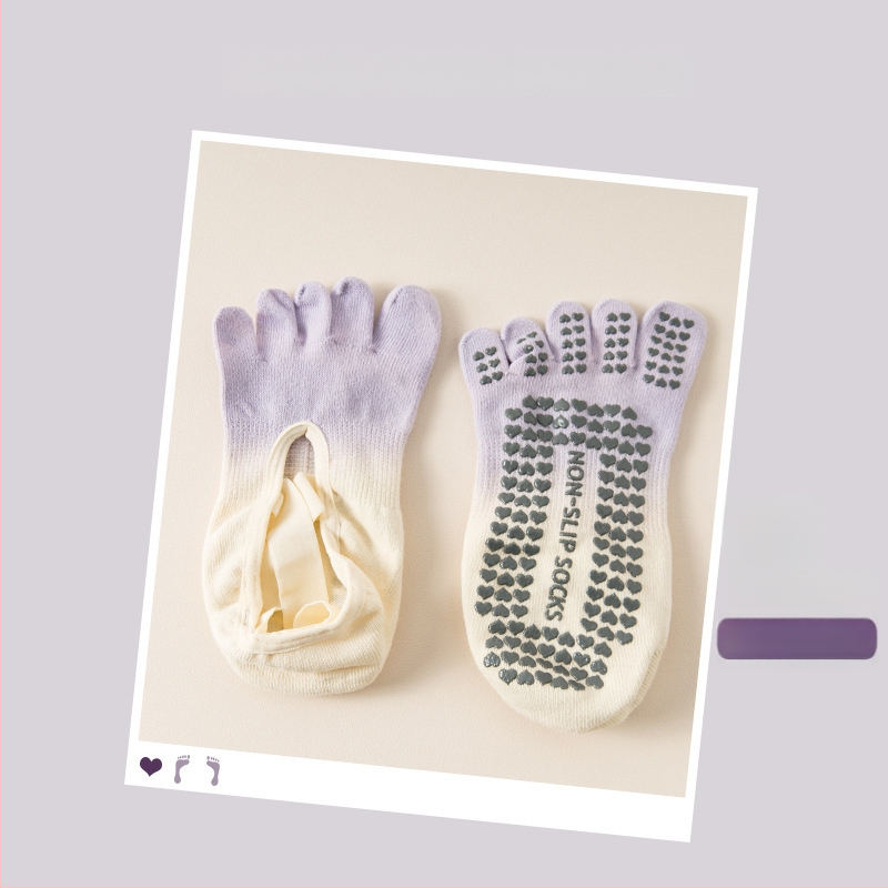 Петопръстни дамски йога чорапи, антихлъзгаща/антифрикционна функция, градиентен модел, памук 70-80%, за летния сезон.