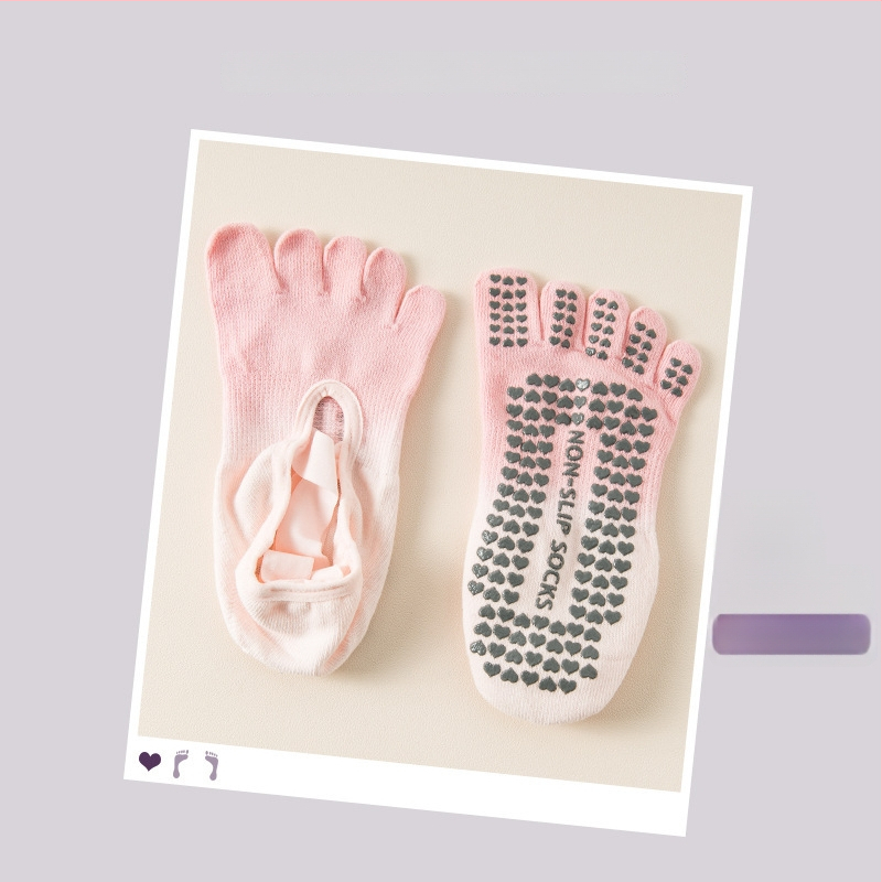 Петопръстни дамски йога чорапи, антихлъзгаща/антифрикционна функция, градиентен модел, памук 70-80%, за летния сезон.