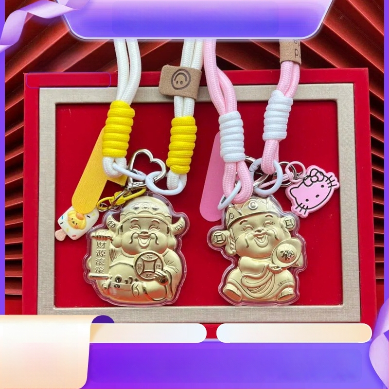 Метален ключодържател с котка късмет, карикатурен дизайн, държач за телефон и подвес за чанта