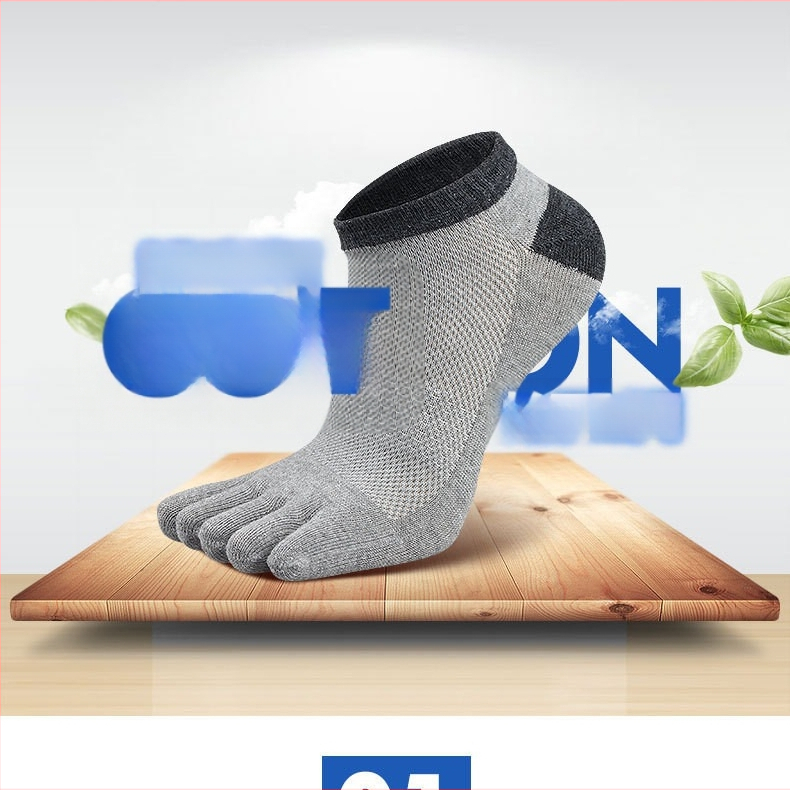 Мъжки чорапи за пръсти, невидими, дишащ памук, едноцветни, къс глезен, абсорбират изпотяването