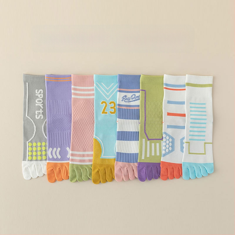 Жени петопръстни памучни чорапи за есенно-зимния сезон, антибактериални, дезодориращи и пот абсорбиращи, средно дълги спортни чорапи.