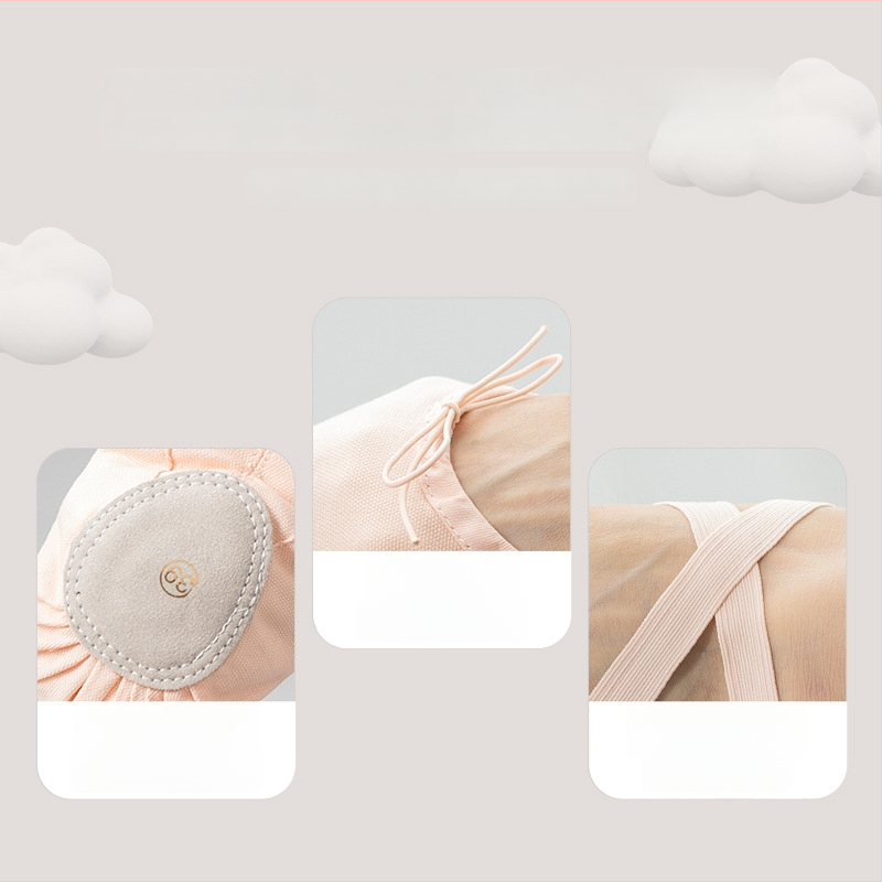 Μπαλέτικά παπούτσια με κορδόνια για χορό, πάνω μέρος από καμβά, δερμάτινη σόλα, αναπνέουν και ελαφριά, για παιδιά