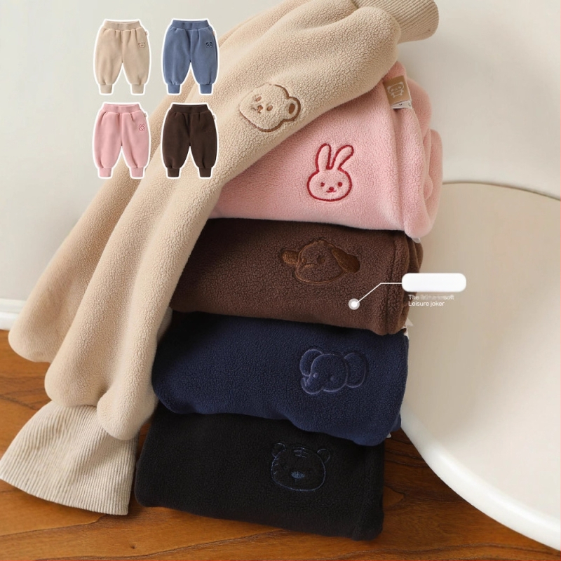 Gyerekeknek készült fleece béléses nadrág, téli, poliészter 95%, 1–3 éveseknek, koreai stílusú casual