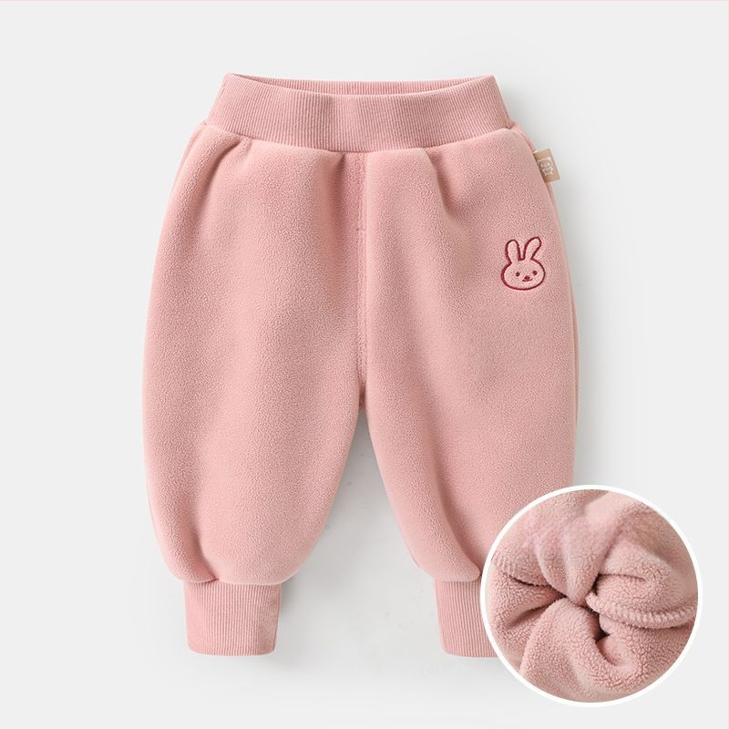 Gyerekeknek készült fleece béléses nadrág, téli, poliészter 95%, 1–3 éveseknek, koreai stílusú casual