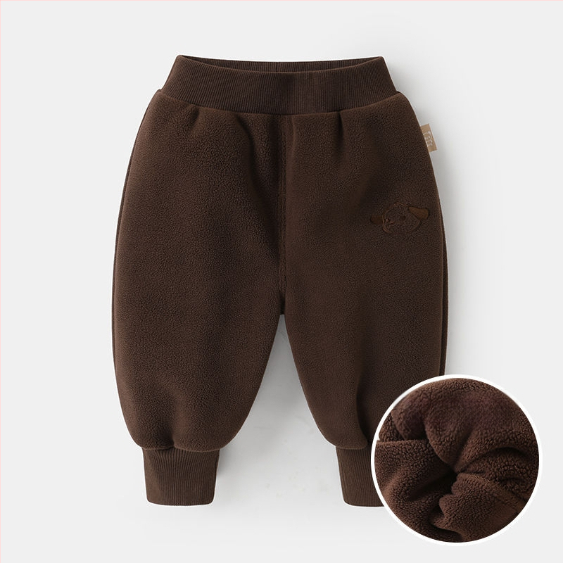 Gyerekeknek készült fleece béléses nadrág, téli, poliészter 95%, 1–3 éveseknek, koreai stílusú casual