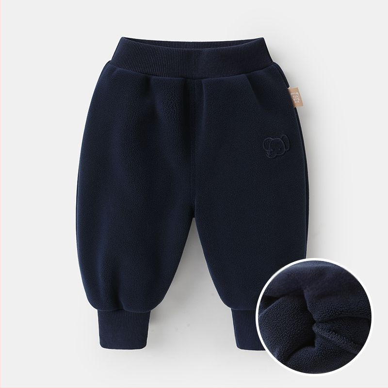 Gyerekeknek készült fleece béléses nadrág, téli, poliészter 95%, 1–3 éveseknek, koreai stílusú casual