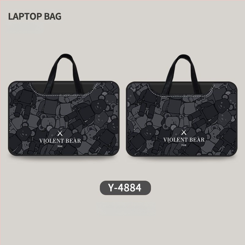 Torba za laptop s motivom medvjeda, minimalistička, dvostrana, s ručkom za nošenje.