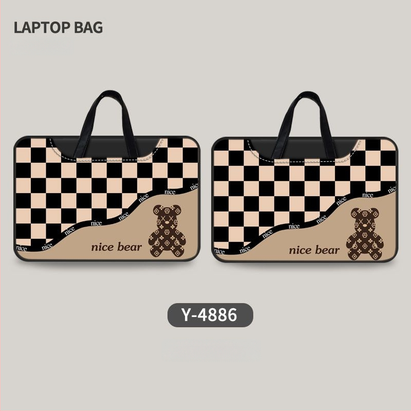 Torba za laptop s motivom medvjeda, minimalistička, dvostrana, s ručkom za nošenje.