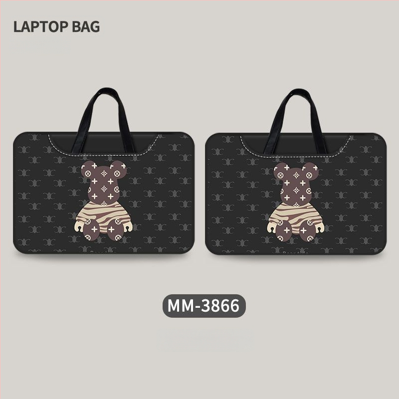 Torba za laptop s motivom medvjeda, minimalistička, dvostrana, s ručkom za nošenje.