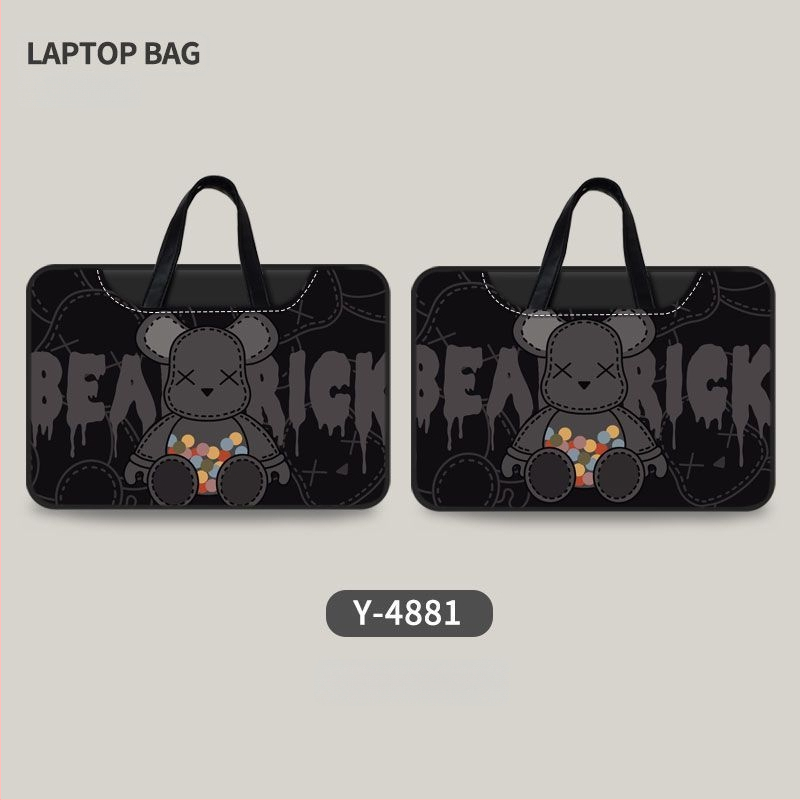 Torba za laptop s motivom medvjeda, minimalistička, dvostrana, s ručkom za nošenje.