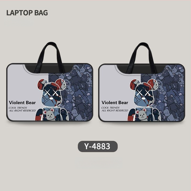 Torba za laptop s motivom medvjeda, minimalistička, dvostrana, s ručkom za nošenje.