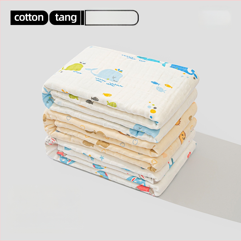 Бебешки марлеви кърпи за баня – комплект, 6 слоя, 100% памук, 300–400 g, карикатурен принт, Mu Mu Xiong