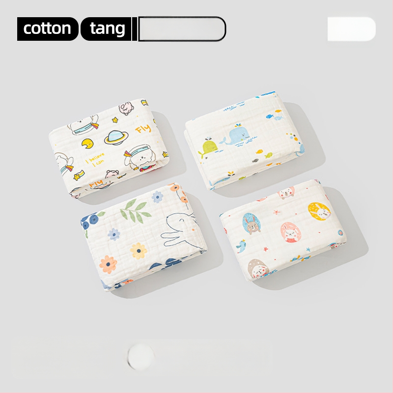 Бебешки марлеви кърпи за баня – комплект, 6 слоя, 100% памук, 300–400 g, карикатурен принт, Mu Mu Xiong