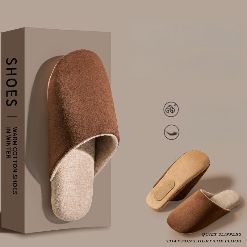 Papuci de interior pentru bărbați din nubuk, cu talpă antiderapantă, slip-on, model de iarnă 2025.