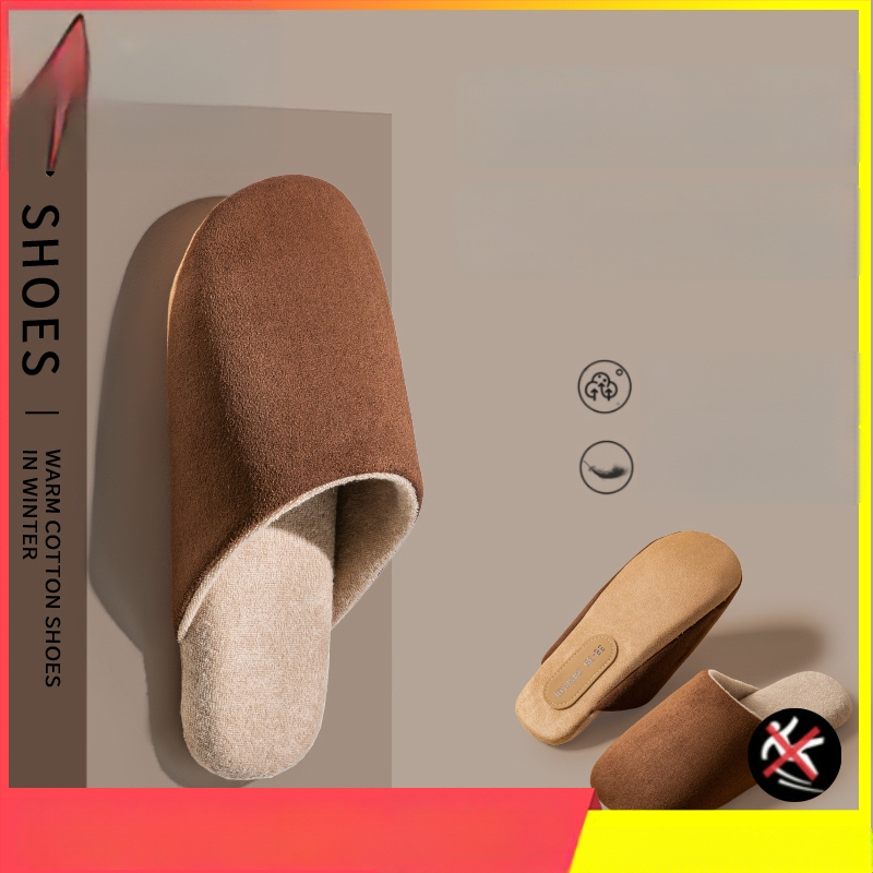 Papuci de interior pentru bărbați din nubuk, cu talpă antiderapantă, slip-on, model de iarnă 2025.