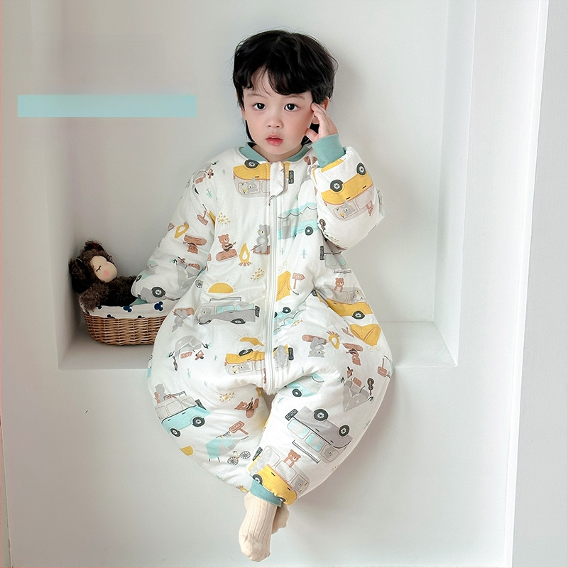 Unisex 100% βαμβακερός επενδυμένος υπνόσακος με διαχωρισμούς ποδιών για παιδιά, χειμώνας-φθινόπωρο, 3–8 ετών, οικιακή ενδυμασία