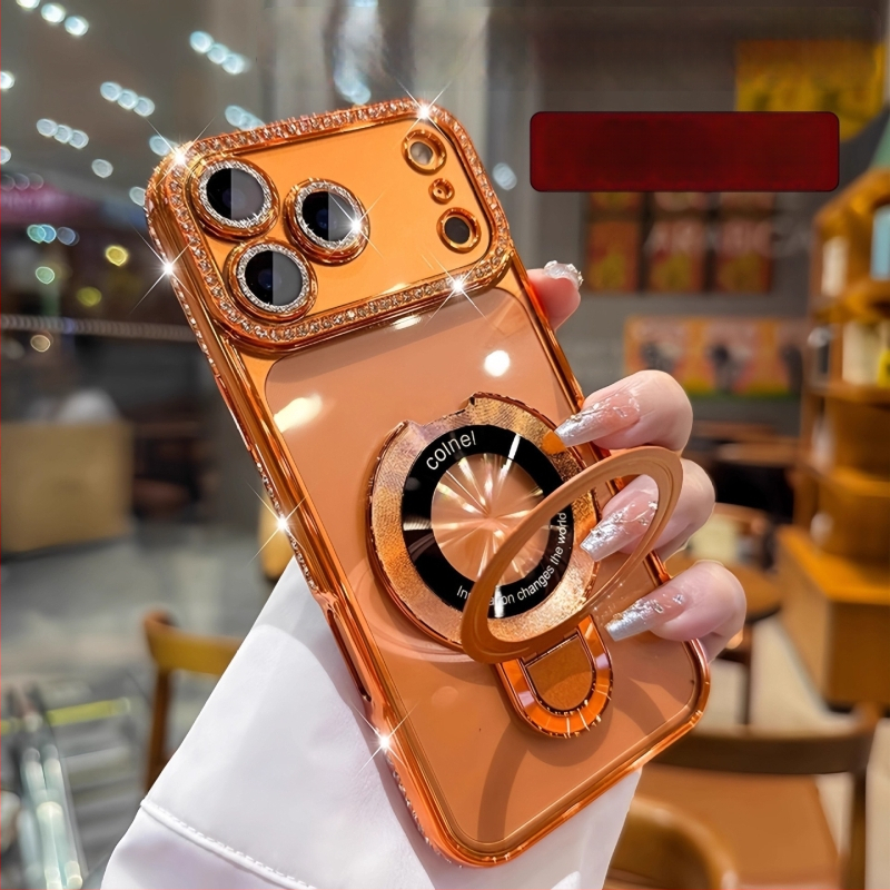 Kućište za iPhone s magnetskom podrškom i rhinestones ukrasima, elektroplatirani završetak i zaštita leće kamere, kompatibilno s iPhone 11-17