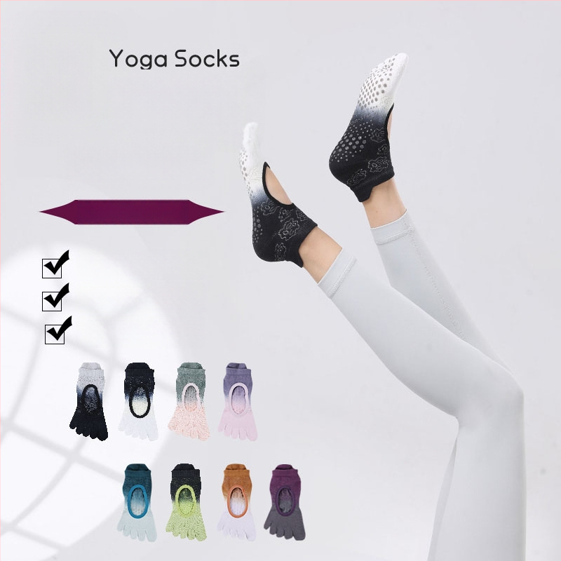 Йога чорапи с противохлъзгаща повърхност, абсорбиращи пот, петопръстни чорапи със разделени пръсти, танцови чорапи без пета, памук