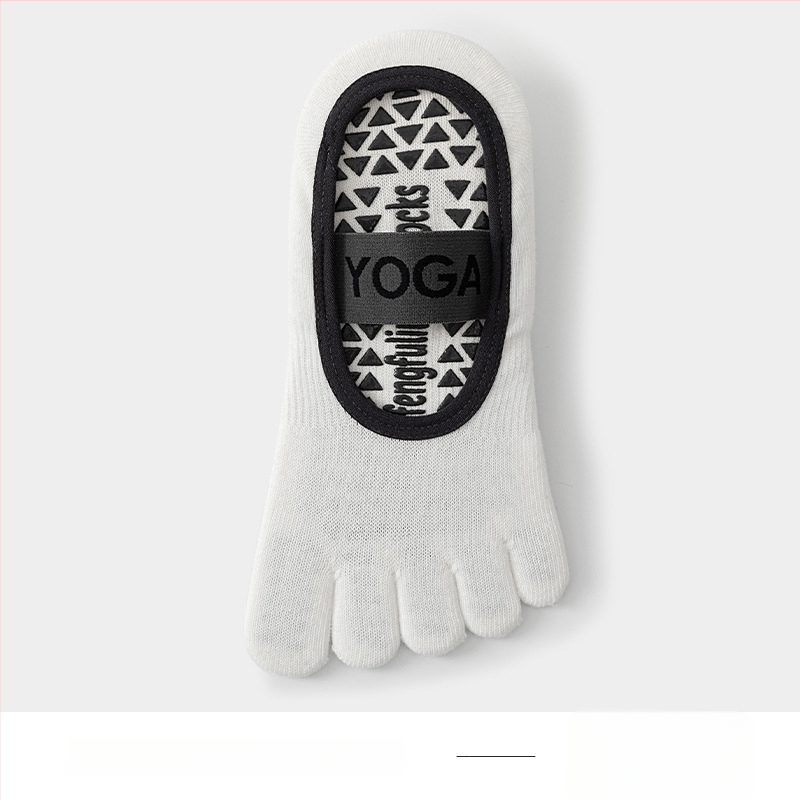 Йога чорапи с пет пръсти, антихлъзгащи, потопоглъщащи, антифрикционни, памук 80–90%, къс маншет