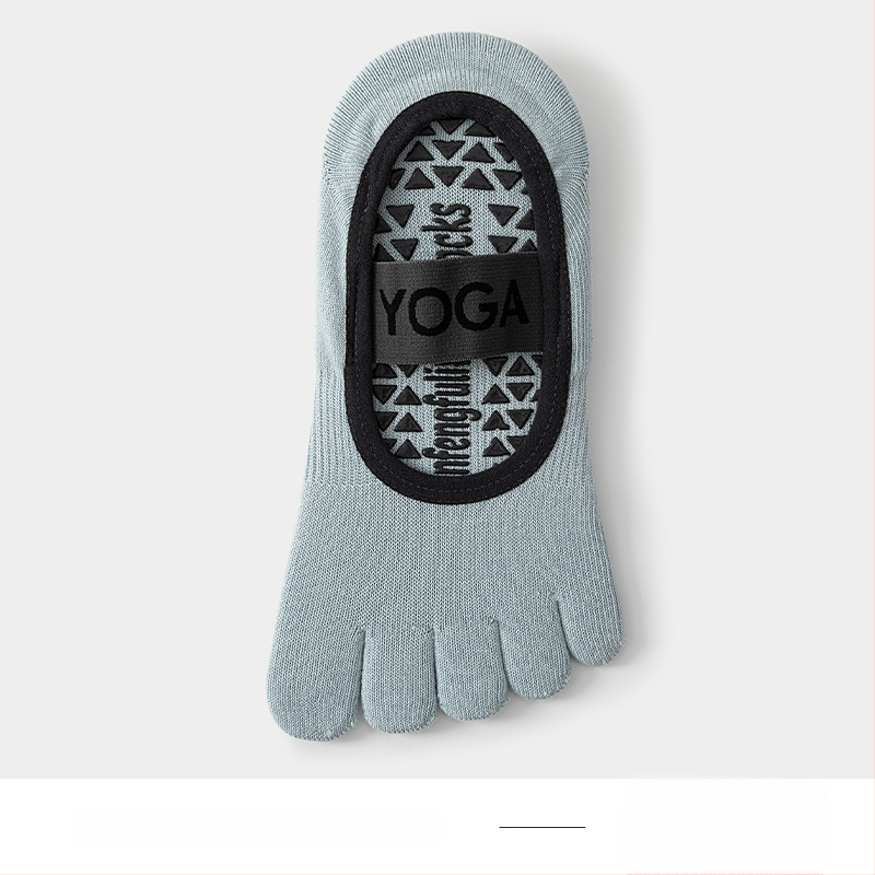 Йога чорапи с пет пръсти, антихлъзгащи, потопоглъщащи, антифрикционни, памук 80–90%, къс маншет