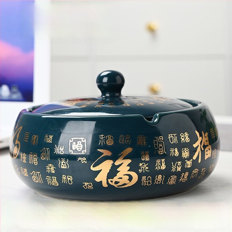 Керамичен пепелник с капак, гравиран, модел: стандартен, марка Kuncheng