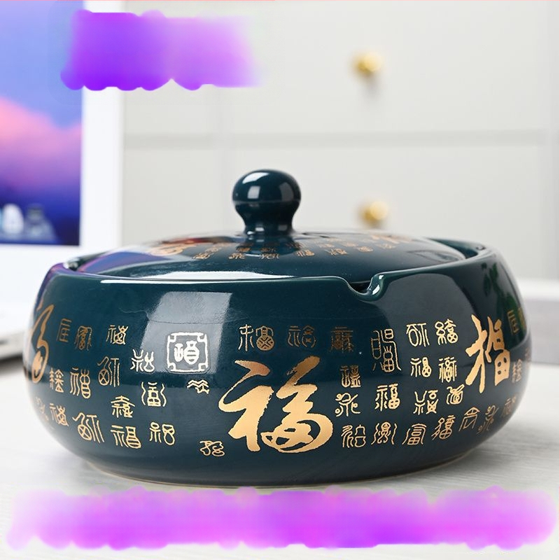 Керамичен пепелник с капак, гравиран, модел: стандартен, марка Kuncheng