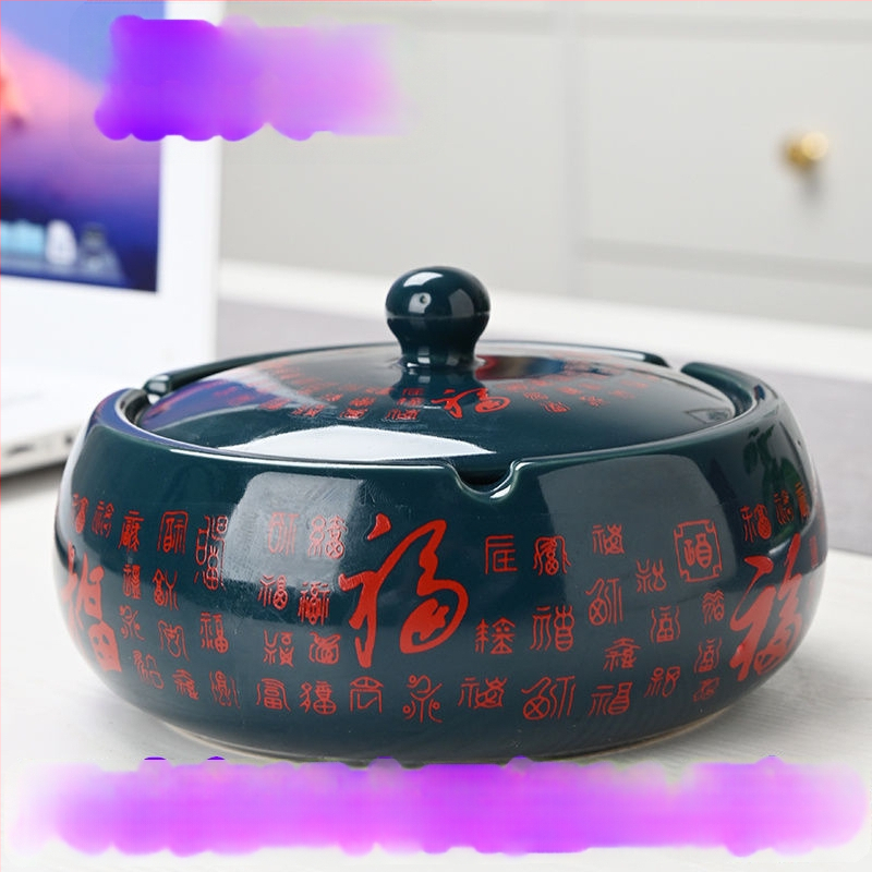 Керамичен пепелник с капак, гравиран, модел: стандартен, марка Kuncheng