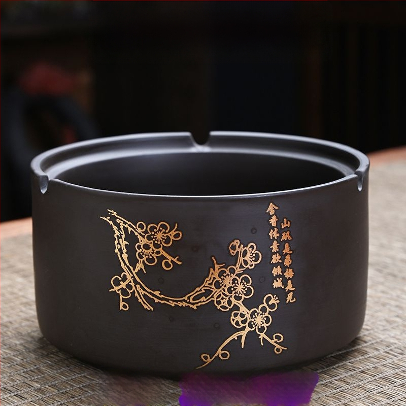 Керамичен пепелник с капак, гравиран, модел: стандартен, марка Kuncheng