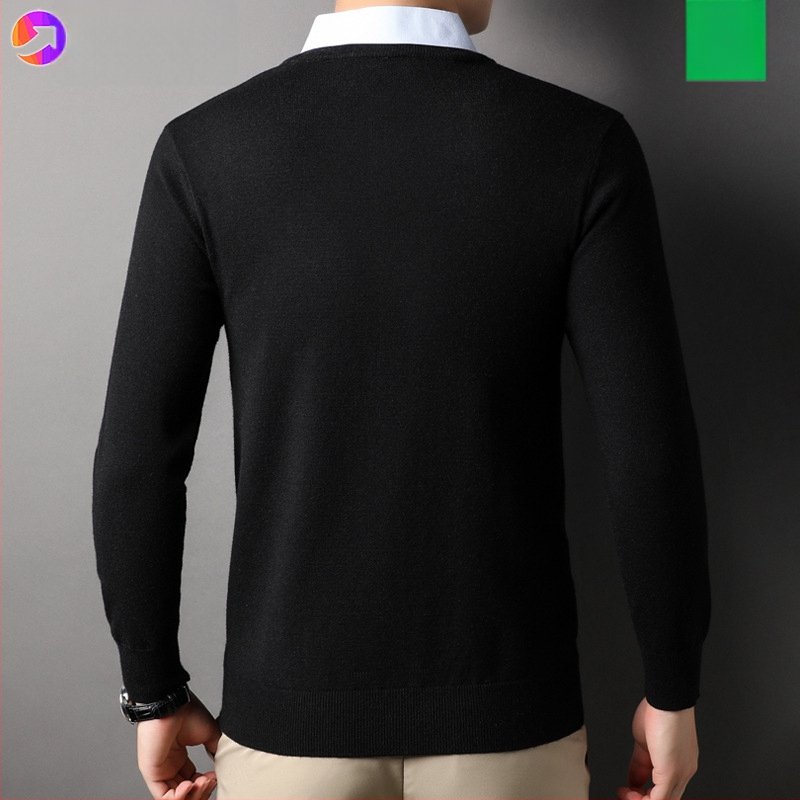 Férfiaknak készült kötött pulóver galléros megoldással, vast gyapjú, hosszú ujjú, hímzett részletek