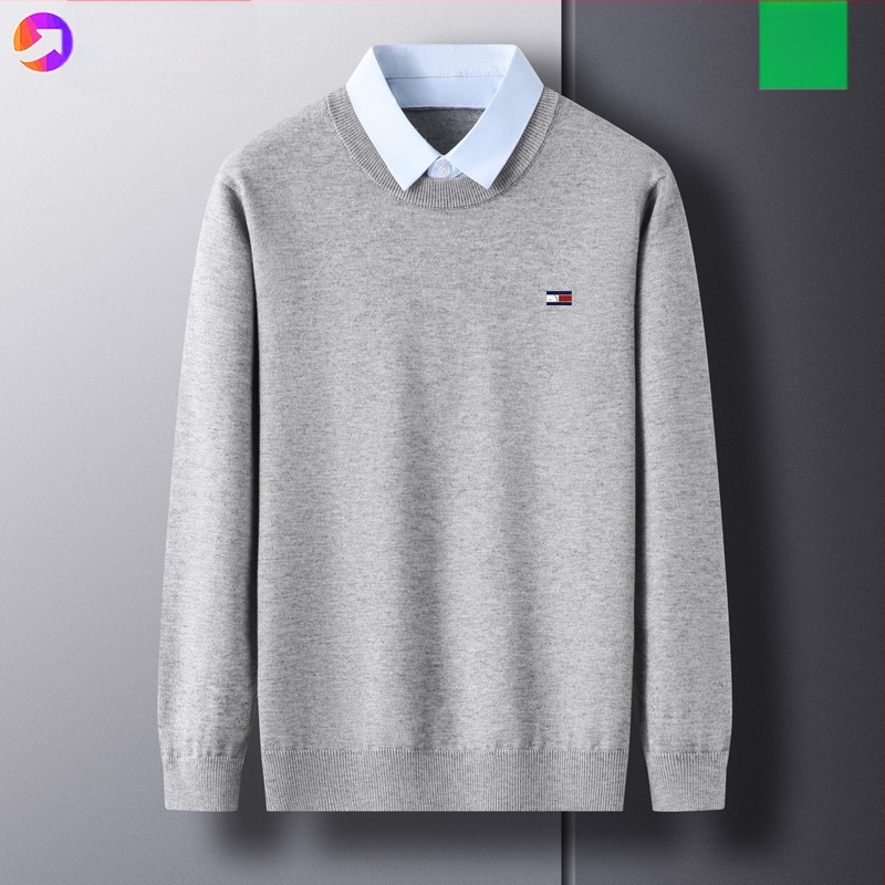 Férfiaknak készült kötött pulóver galléros megoldással, vast gyapjú, hosszú ujjú, hímzett részletek