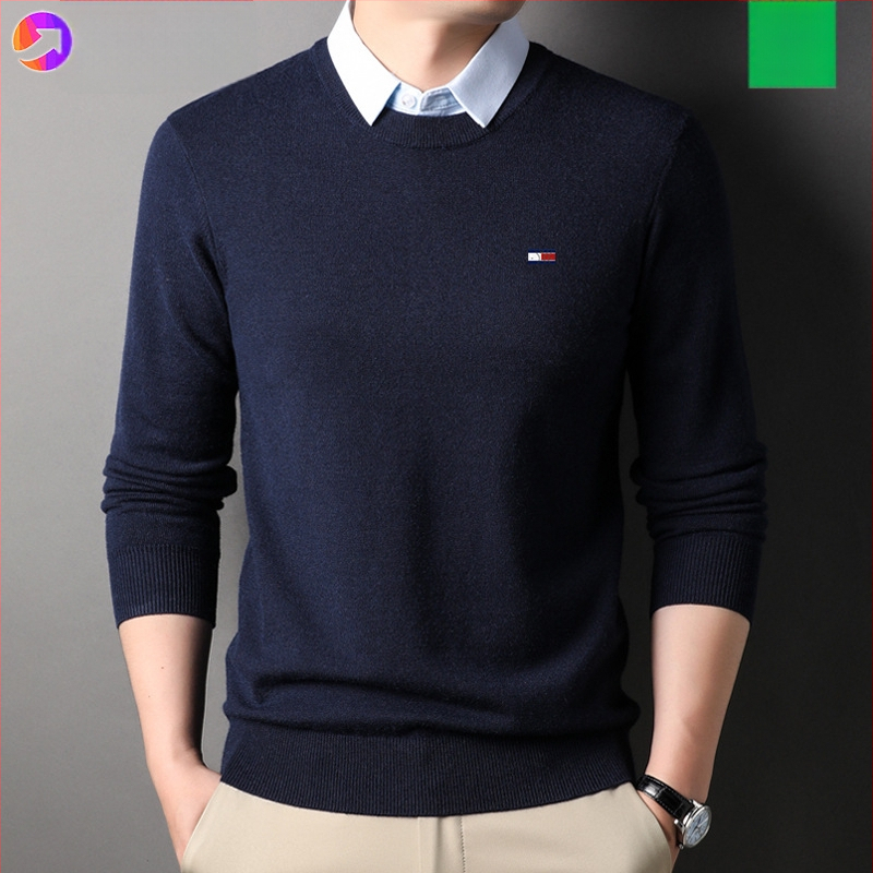 Férfiaknak készült kötött pulóver galléros megoldással, vast gyapjú, hosszú ujjú, hímzett részletek