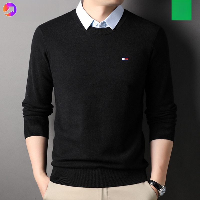 Férfiaknak készült kötött pulóver galléros megoldással, vast gyapjú, hosszú ujjú, hímzett részletek