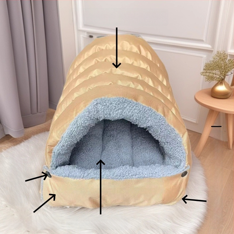 Φωλιά γάτας — βελούδινο ύφασμα, ημι-κλειστή κατασκευή, θέρμανση για όλες τις εποχές