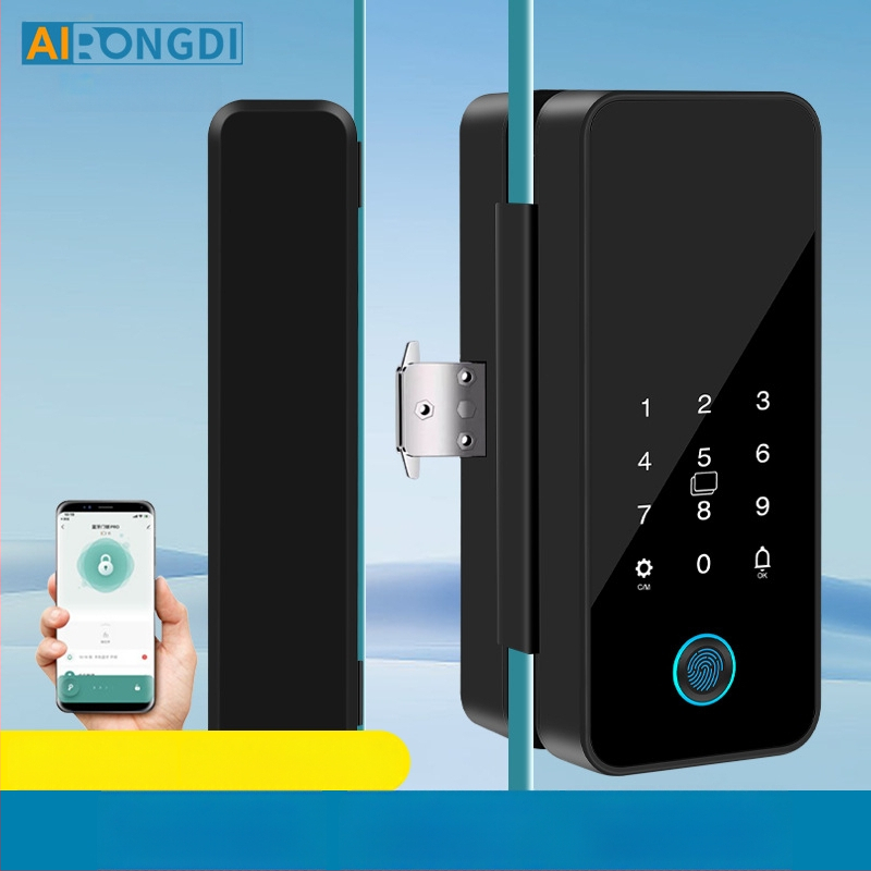 Intelligens üvegajtó zár Tuya alkalmazás vezérléssel, ujjlenyomat és jelszó hitelesítéssel, irodai ajtókhoz – keretessel vagy keret nélkül, egy- vagy kétszárnyú ajtókhoz
