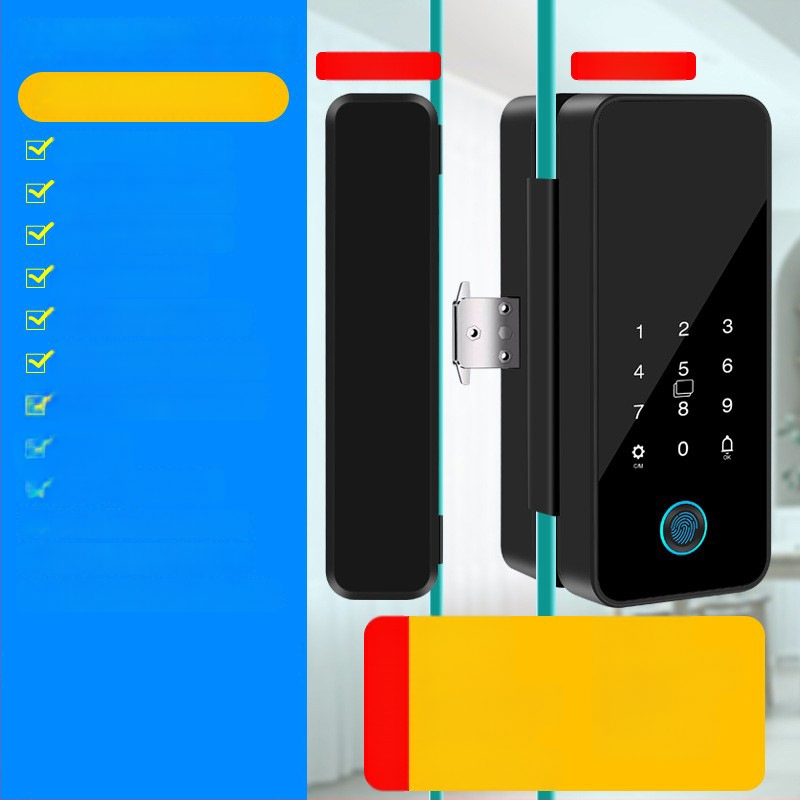 Intelligens üvegajtó zár Tuya alkalmazás vezérléssel, ujjlenyomat és jelszó hitelesítéssel, irodai ajtókhoz – keretessel vagy keret nélkül, egy- vagy kétszárnyú ajtókhoz