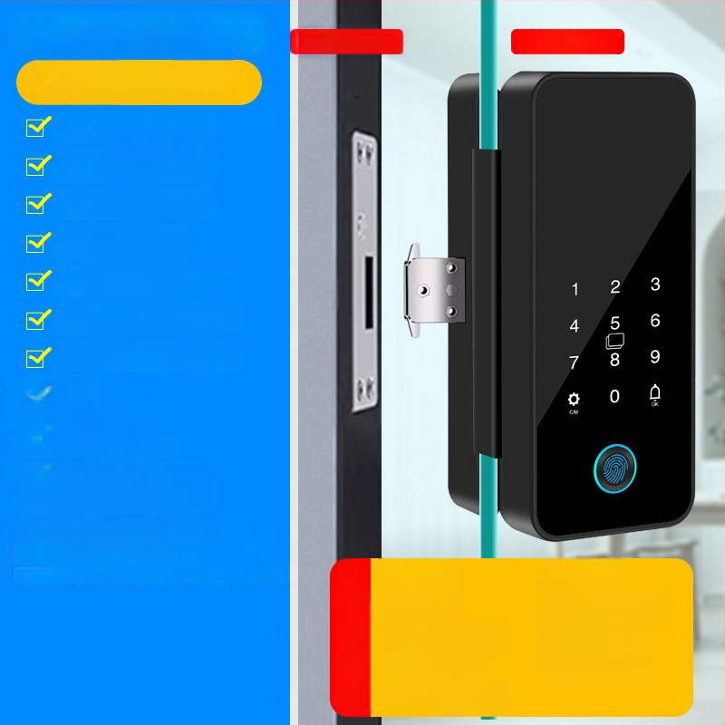 Intelligens üvegajtó zár Tuya alkalmazás vezérléssel, ujjlenyomat és jelszó hitelesítéssel, irodai ajtókhoz – keretessel vagy keret nélkül, egy- vagy kétszárnyú ajtókhoz