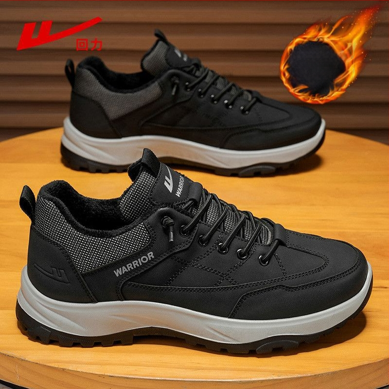 Ανδρικά παπούτσια για το σπίτι με επένδυση φλίς για τον χειμώνα, αδιάβροχη πάνω πλευρά, σόλα PVC, κορδόνια, στρογγυλή μύτη